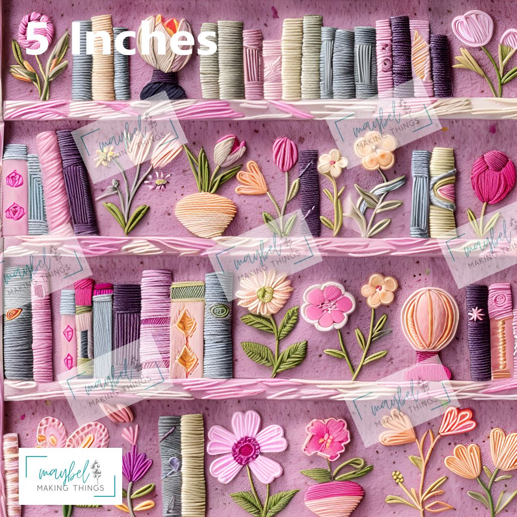 Pink Embroidered Bookshelf - Smooth Vinyl 0.5m Retail
