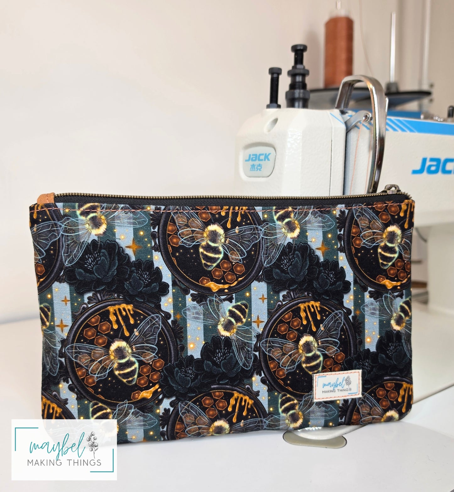 The Zippy Clutch - Honeycomb Bee stripes (In Stock)