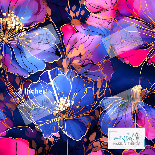 Fuchsia and Blue Big Floral - Smooth Vinyl 0.5m Retail