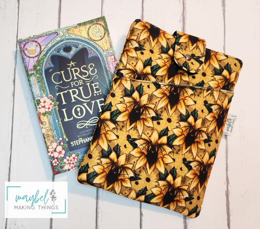 Large Book Sleeve - Sunflower Bats with front slip pocket (In Stock)