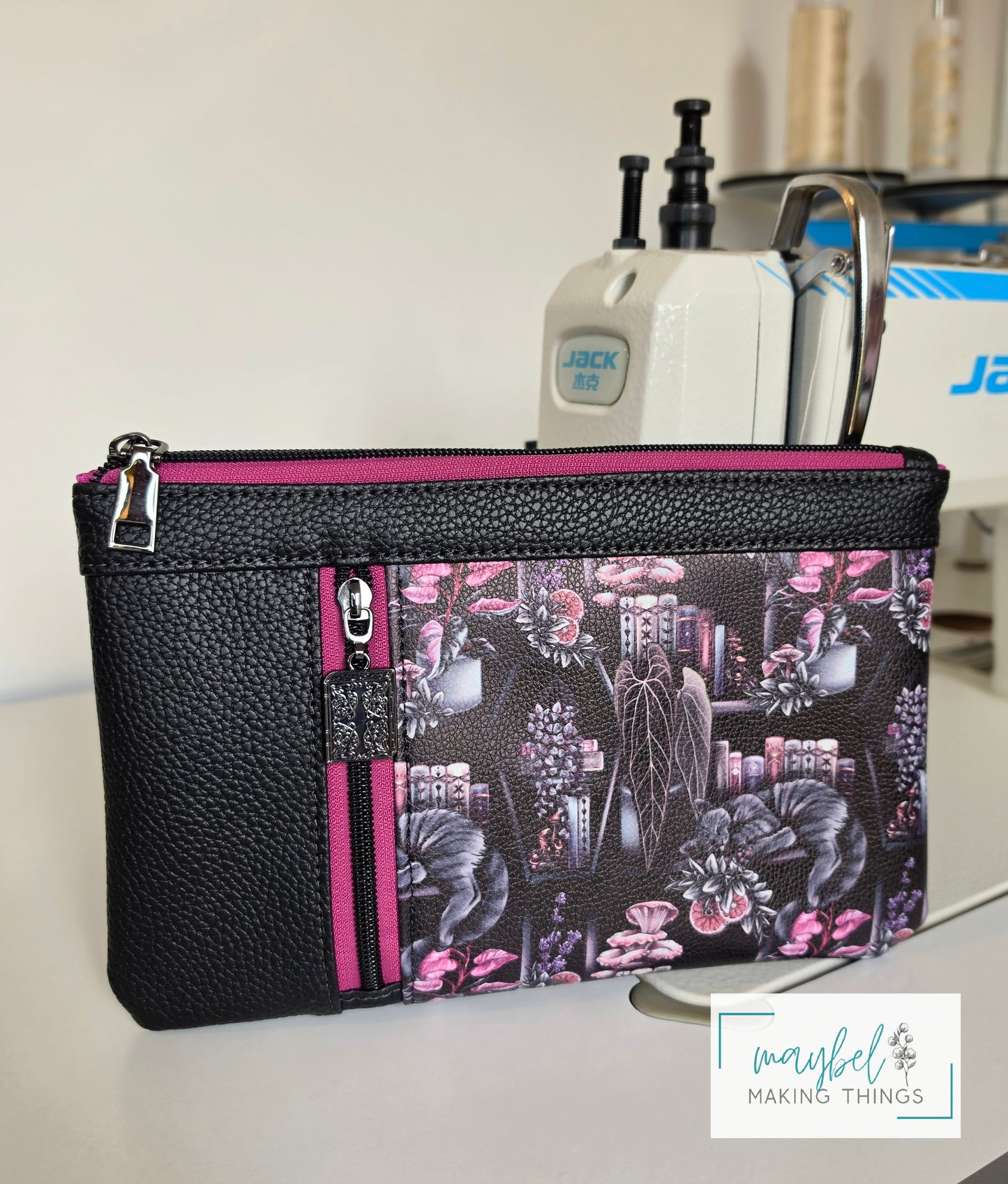 The Zippy Clutch - Black Cat Bookshelf (In Stock)