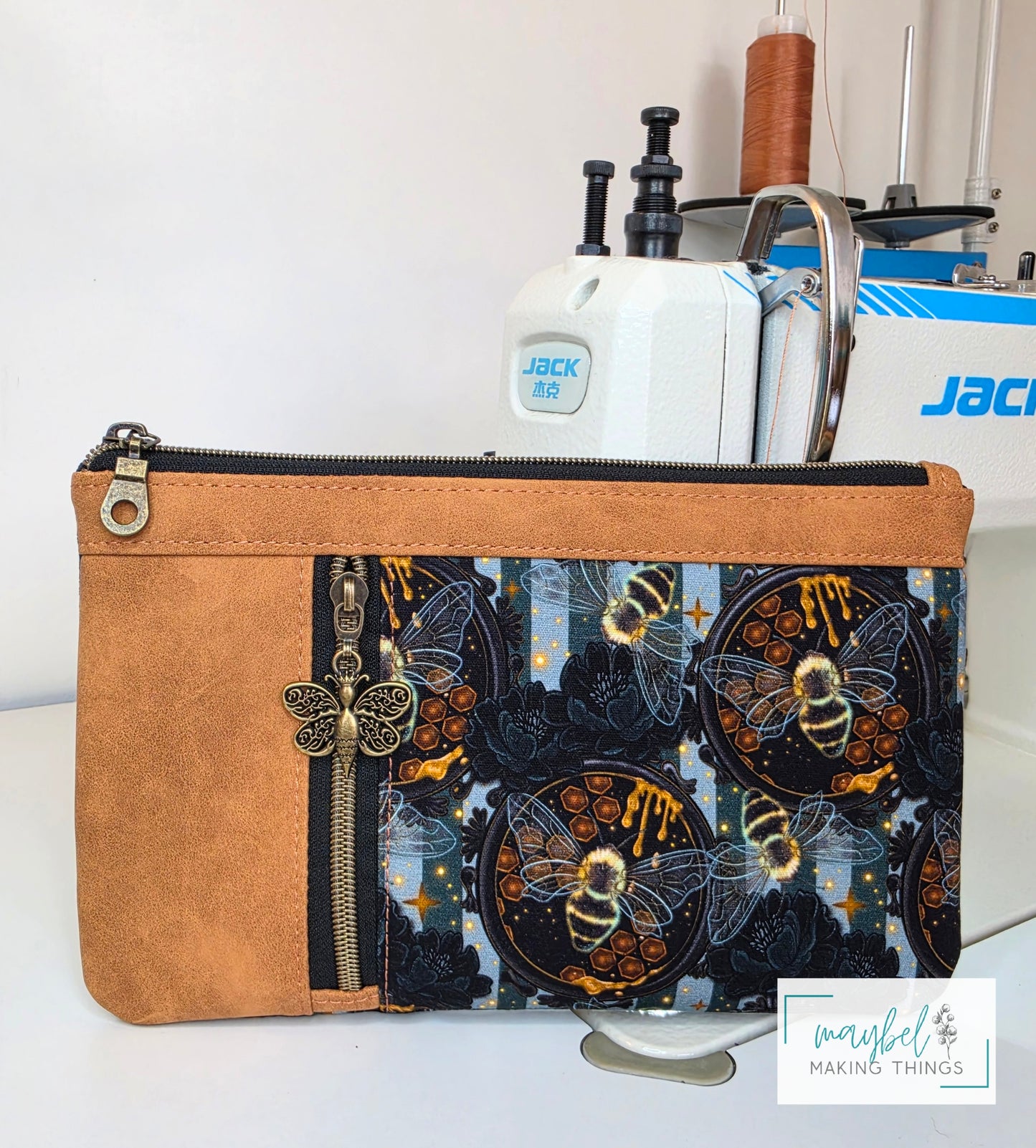 The Zippy Clutch - Honeycomb Bee stripes (In Stock)