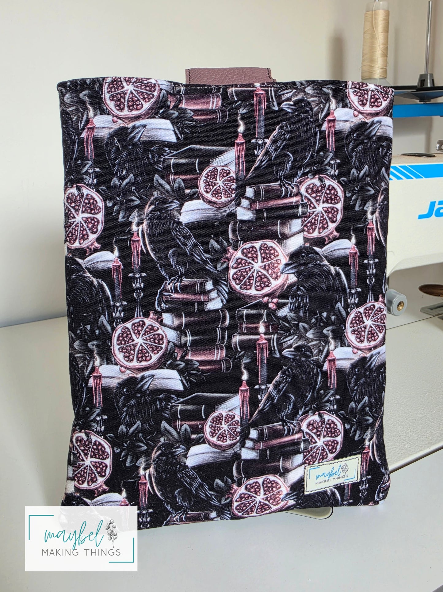 Large Book Sleeve - Raven and black pomegranate (In Stock)