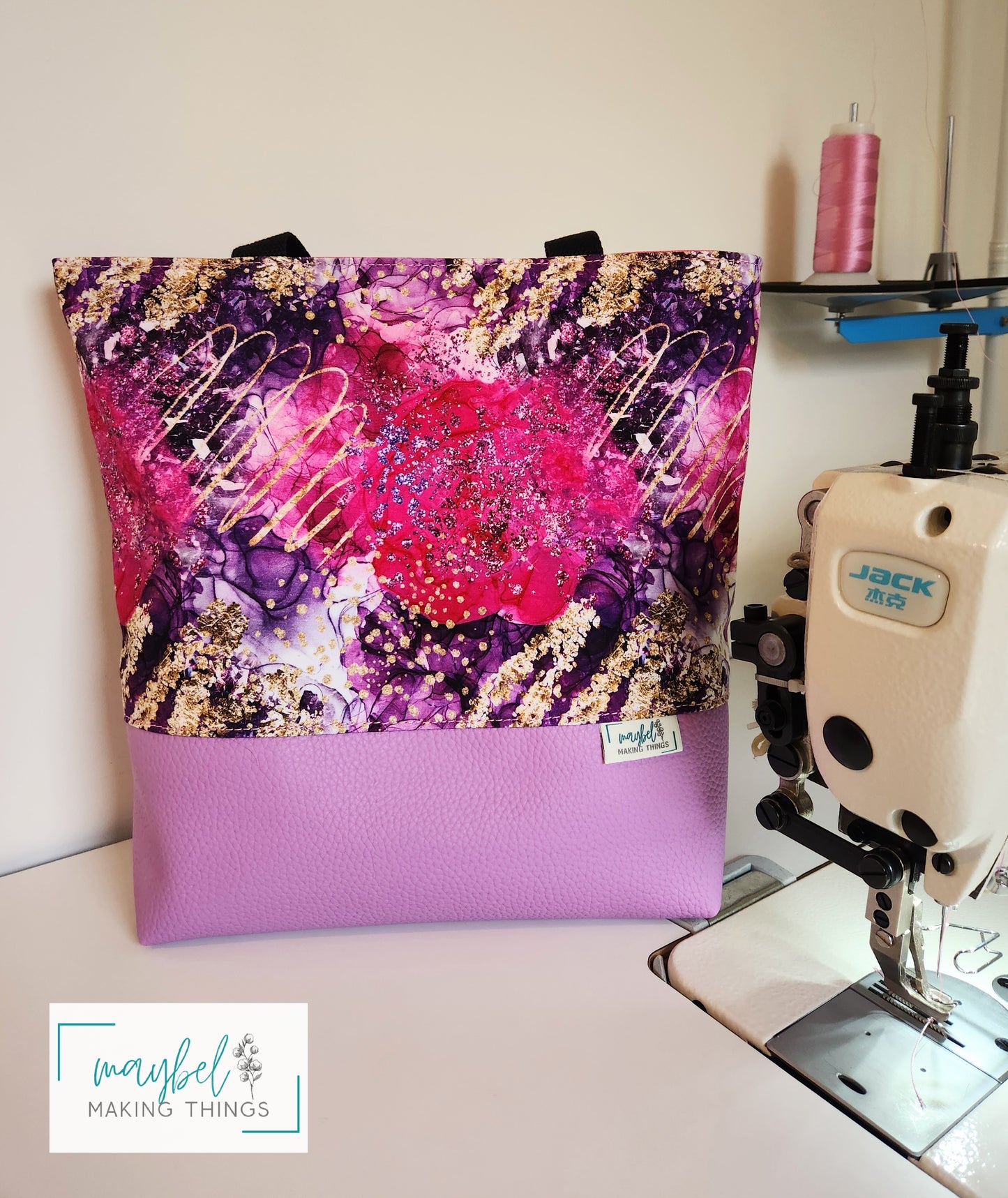Tuesday Tote - Pink Glitter with Litchi Vinyl base - In Stock