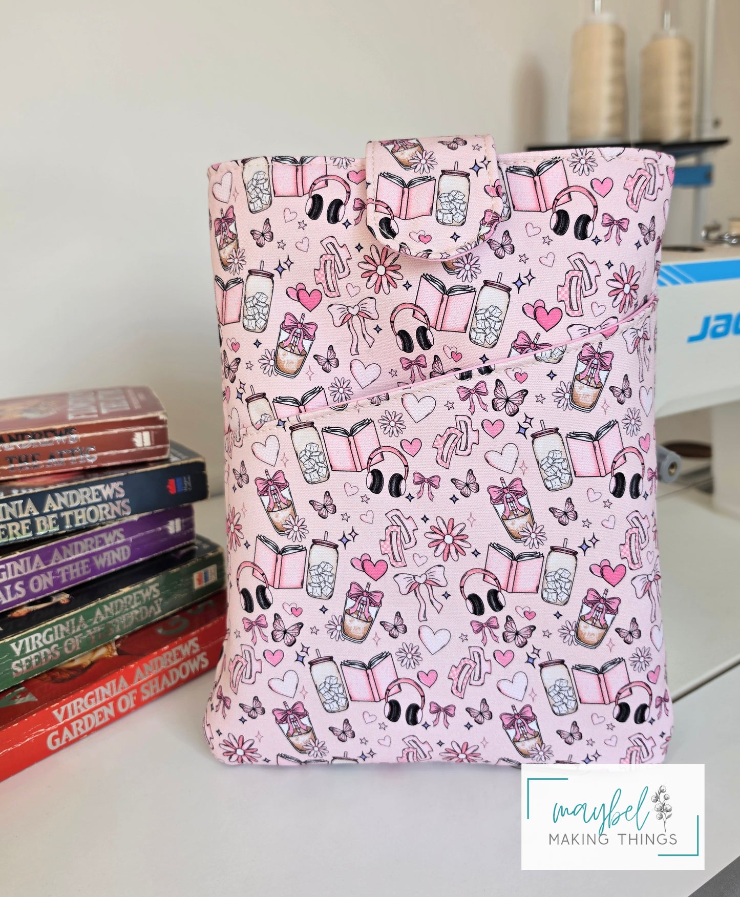 Large Book Sleeve - Girlie Books Fabric Tab (In Stock)
